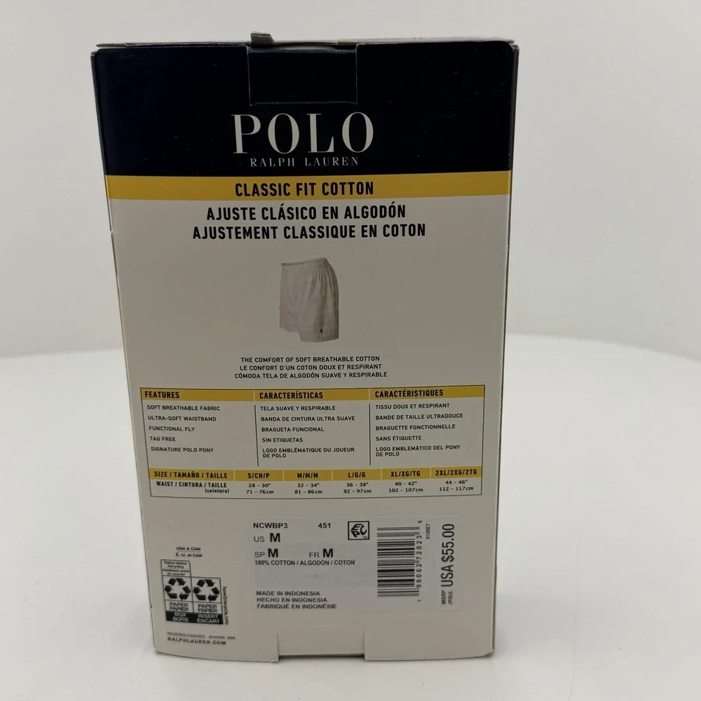 Polo Ralph Lauren Men's Woven Boxers 3 Pack Size M Cotton Plaid Stripe New